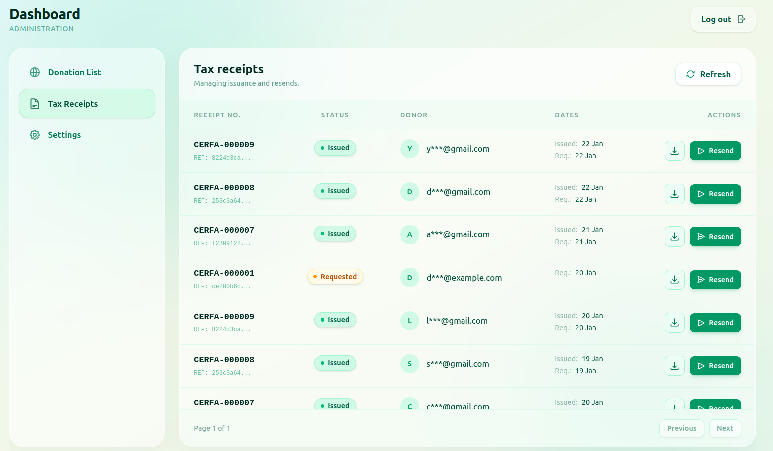 Plateforme de dons en ligne — desktop